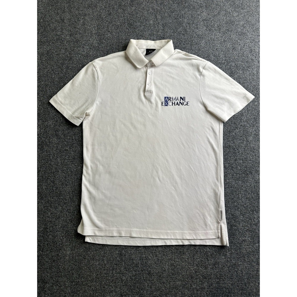 Mens Armani Exchange A/X White Logo Short Sleeve Polo Shirt, Size S